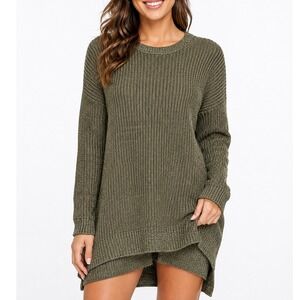 BP Women's Olive Green Knit Sweater Dress Size M Long Sleeve Cotton Blend Casual